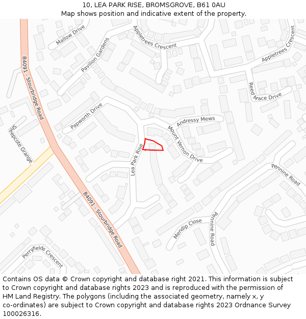 10, LEA PARK RISE, BROMSGROVE, B61 0AU: Location map and indicative extent of plot