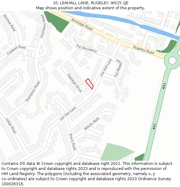 10, LEAHALL LANE, RUGELEY, WS15 1JE: Location map and indicative extent of plot