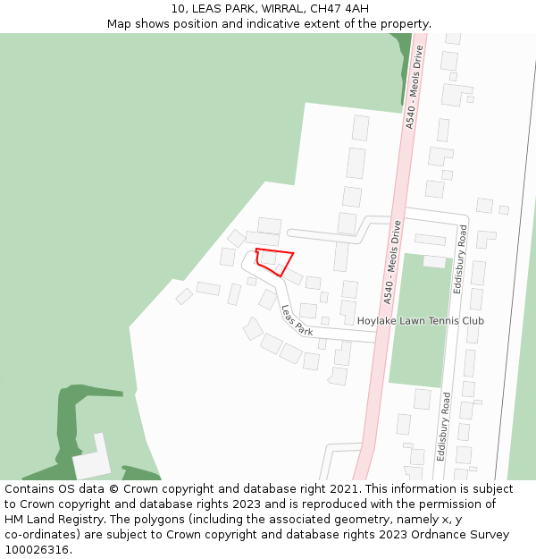 10, LEAS PARK, WIRRAL, CH47 4AH: Location map and indicative extent of plot