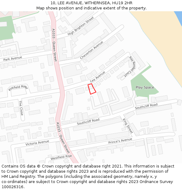 10, LEE AVENUE, WITHERNSEA, HU19 2HR: Location map and indicative extent of plot