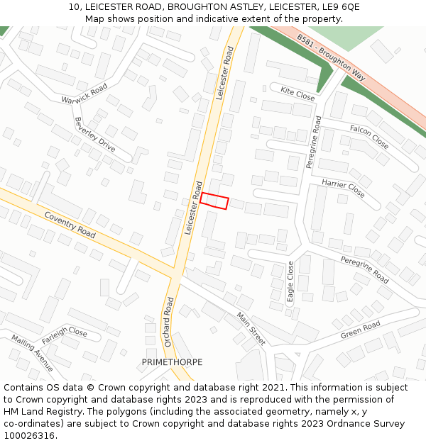 10, LEICESTER ROAD, BROUGHTON ASTLEY, LEICESTER, LE9 6QE: Location map and indicative extent of plot