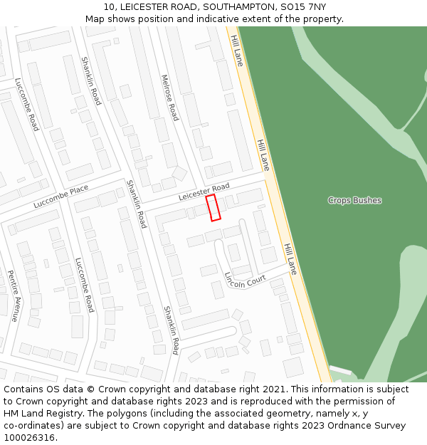 10, LEICESTER ROAD, SOUTHAMPTON, SO15 7NY: Location map and indicative extent of plot
