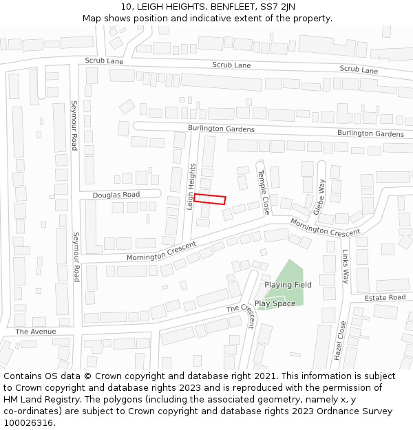 10, LEIGH HEIGHTS, BENFLEET, SS7 2JN: Location map and indicative extent of plot