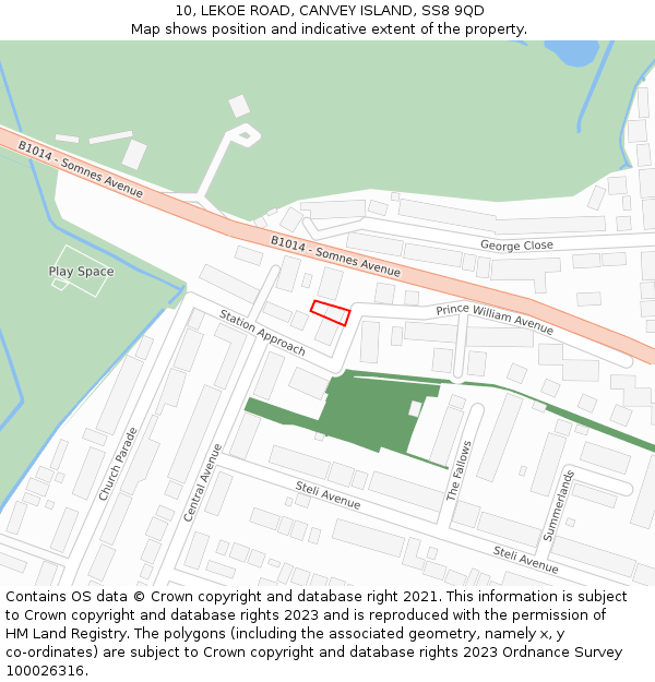 10, LEKOE ROAD, CANVEY ISLAND, SS8 9QD: Location map and indicative extent of plot