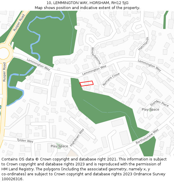 10, LEMMINGTON WAY, HORSHAM, RH12 5JG: Location map and indicative extent of plot