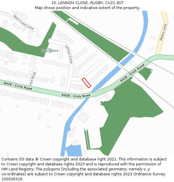 10, LENNON CLOSE, RUGBY, CV21 4DT: Location map and indicative extent of plot