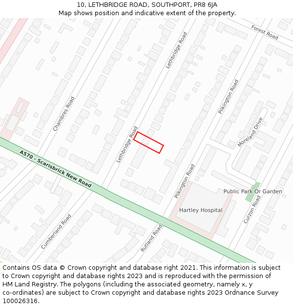 10, LETHBRIDGE ROAD, SOUTHPORT, PR8 6JA: Location map and indicative extent of plot