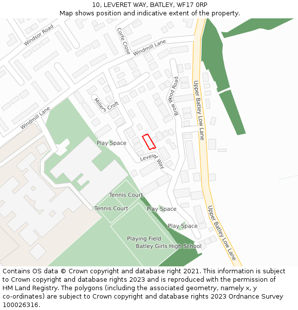 10, LEVERET WAY, BATLEY, WF17 0RP: Location map and indicative extent of plot