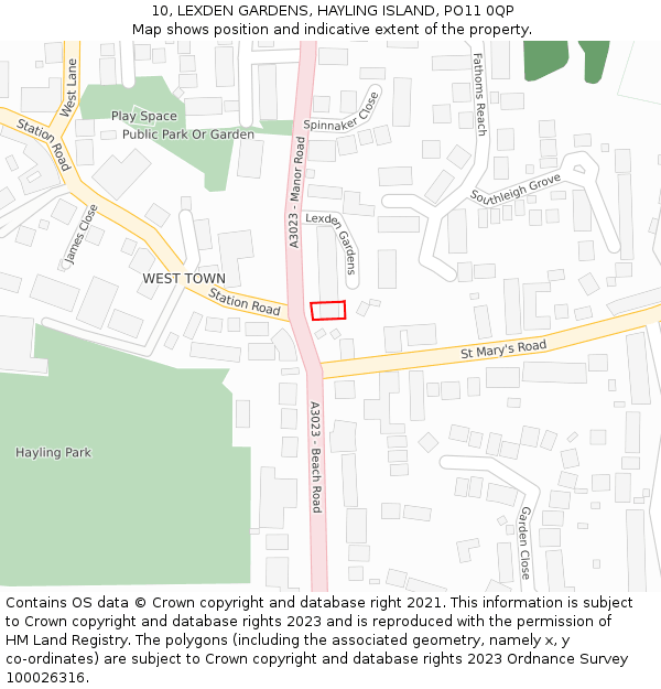 10, LEXDEN GARDENS, HAYLING ISLAND, PO11 0QP: Location map and indicative extent of plot