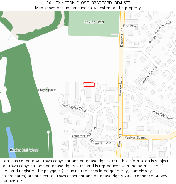 10, LEXINGTON CLOSE, BRADFORD, BD4 6FE: Location map and indicative extent of plot