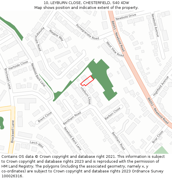 10, LEYBURN CLOSE, CHESTERFIELD, S40 4DW: Location map and indicative extent of plot