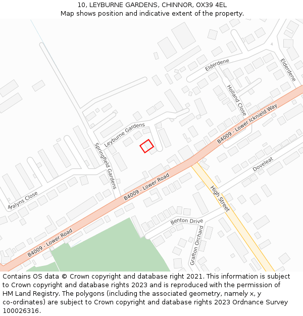 10, LEYBURNE GARDENS, CHINNOR, OX39 4EL: Location map and indicative extent of plot