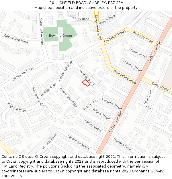 10, LICHFIELD ROAD, CHORLEY, PR7 2EA: Location map and indicative extent of plot