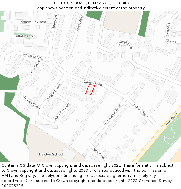 10, LIDDEN ROAD, PENZANCE, TR18 4PG: Location map and indicative extent of plot