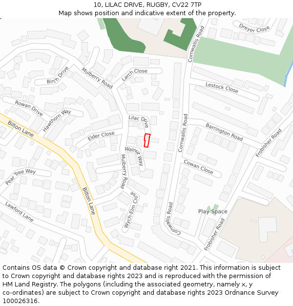 10, LILAC DRIVE, RUGBY, CV22 7TP: Location map and indicative extent of plot