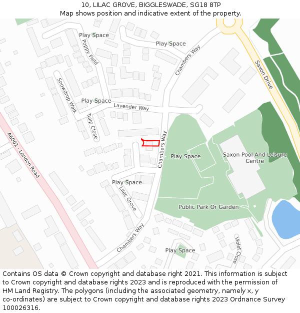 10, LILAC GROVE, BIGGLESWADE, SG18 8TP: Location map and indicative extent of plot