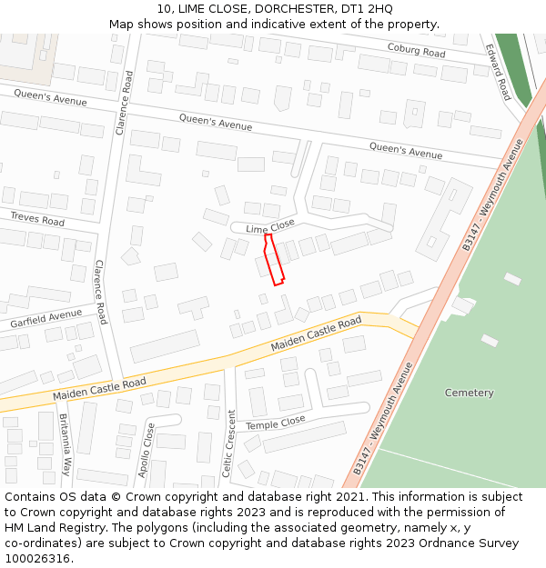 10, LIME CLOSE, DORCHESTER, DT1 2HQ: Location map and indicative extent of plot