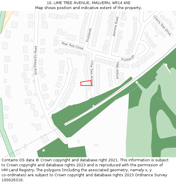 10, LIME TREE AVENUE, MALVERN, WR14 4XE: Location map and indicative extent of plot
