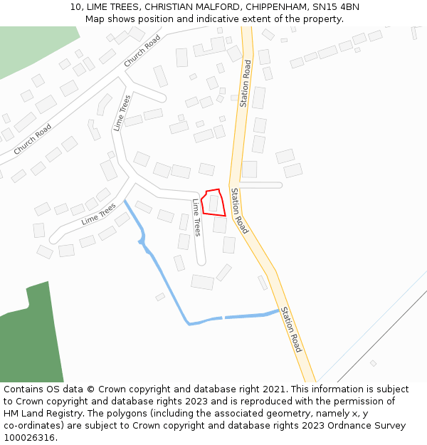 10, LIME TREES, CHRISTIAN MALFORD, CHIPPENHAM, SN15 4BN: Location map and indicative extent of plot