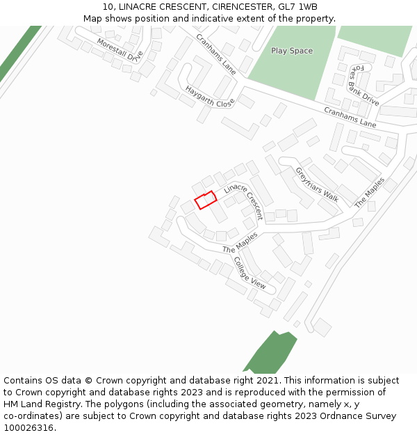 10, LINACRE CRESCENT, CIRENCESTER, GL7 1WB: Location map and indicative extent of plot