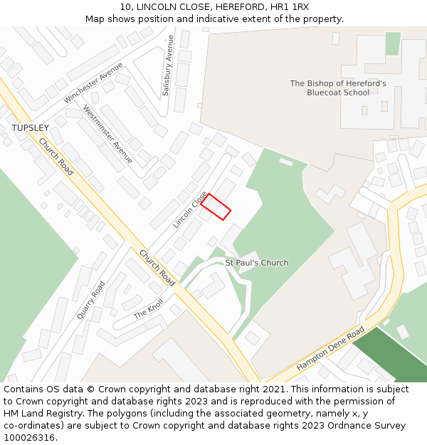 10, LINCOLN CLOSE, HEREFORD, HR1 1RX: Location map and indicative extent of plot