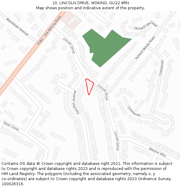 10, LINCOLN DRIVE, WOKING, GU22 8RN: Location map and indicative extent of plot
