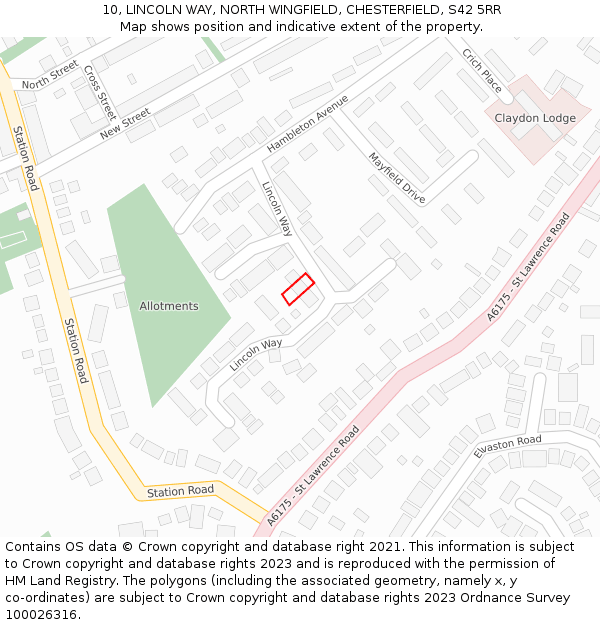 10, LINCOLN WAY, NORTH WINGFIELD, CHESTERFIELD, S42 5RR: Location map and indicative extent of plot