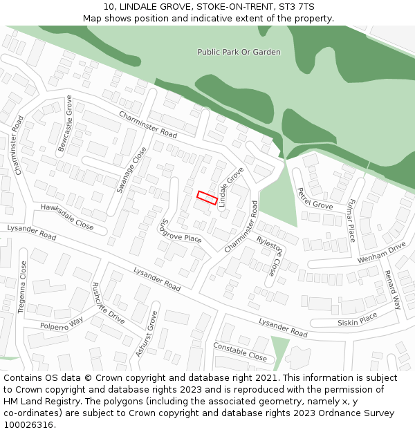 10, LINDALE GROVE, STOKE-ON-TRENT, ST3 7TS: Location map and indicative extent of plot