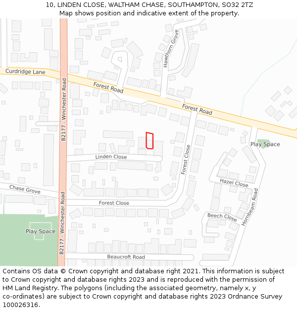 10, LINDEN CLOSE, WALTHAM CHASE, SOUTHAMPTON, SO32 2TZ: Location map and indicative extent of plot