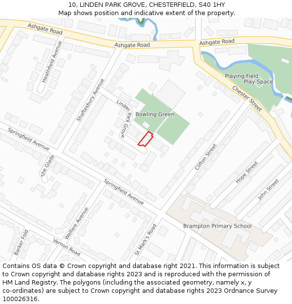 10, LINDEN PARK GROVE, CHESTERFIELD, S40 1HY: Location map and indicative extent of plot