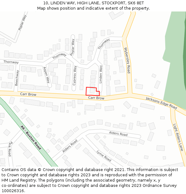 10, LINDEN WAY, HIGH LANE, STOCKPORT, SK6 8ET: Location map and indicative extent of plot
