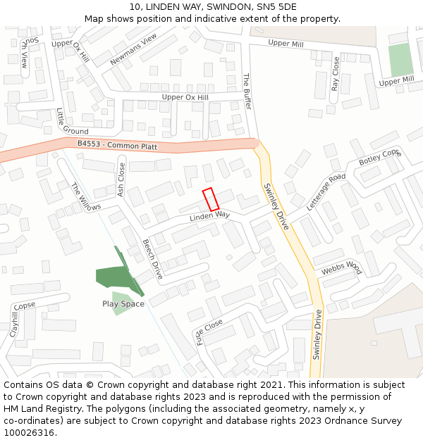 10, LINDEN WAY, SWINDON, SN5 5DE: Location map and indicative extent of plot