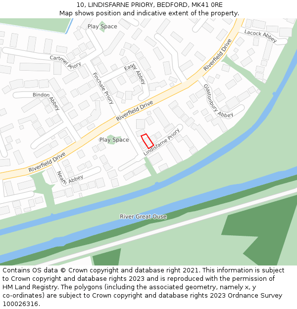 10, LINDISFARNE PRIORY, BEDFORD, MK41 0RE: Location map and indicative extent of plot