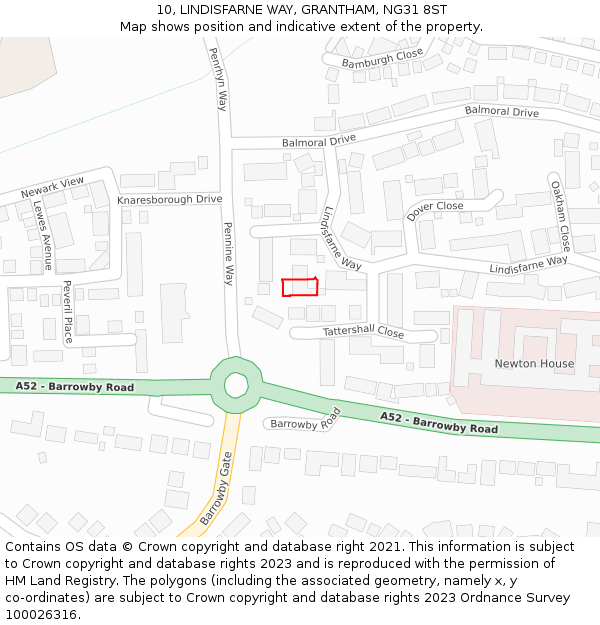 10, LINDISFARNE WAY, GRANTHAM, NG31 8ST: Location map and indicative extent of plot