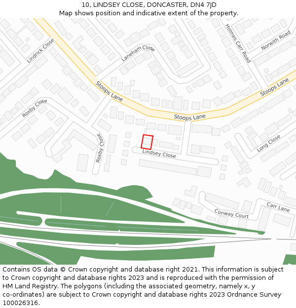 10, LINDSEY CLOSE, DONCASTER, DN4 7JD: Location map and indicative extent of plot