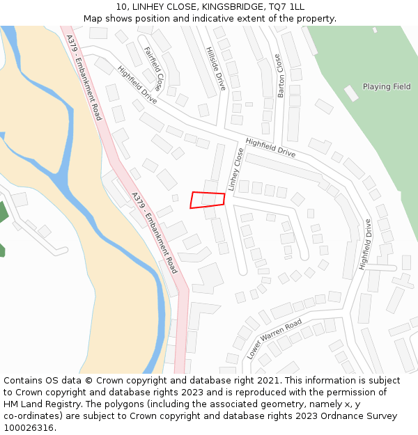 10, LINHEY CLOSE, KINGSBRIDGE, TQ7 1LL: Location map and indicative extent of plot