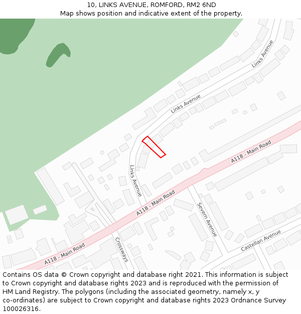 10, LINKS AVENUE, ROMFORD, RM2 6ND: Location map and indicative extent of plot