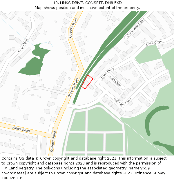 10, LINKS DRIVE, CONSETT, DH8 5XD: Location map and indicative extent of plot