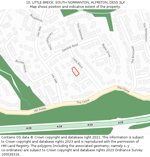 10, LITTLE BRECK, SOUTH NORMANTON, ALFRETON, DE55 3LX: Location map and indicative extent of plot