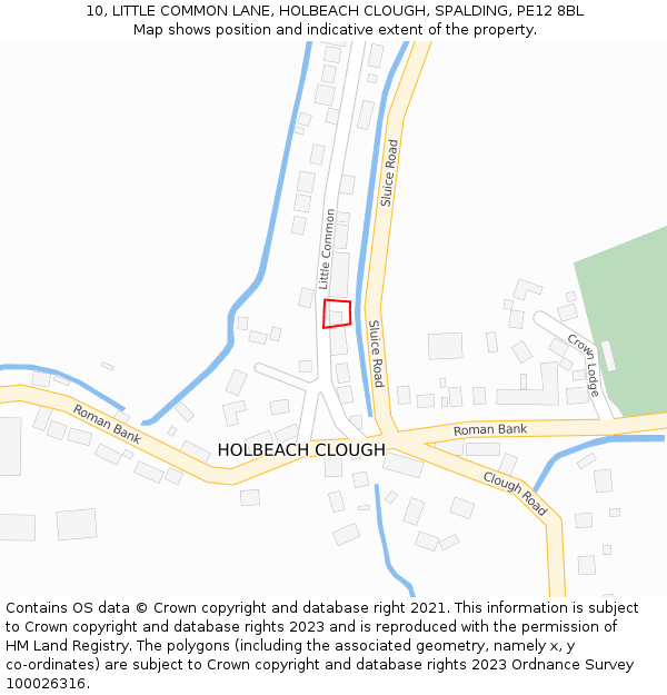 10, LITTLE COMMON LANE, HOLBEACH CLOUGH, SPALDING, PE12 8BL: Location map and indicative extent of plot