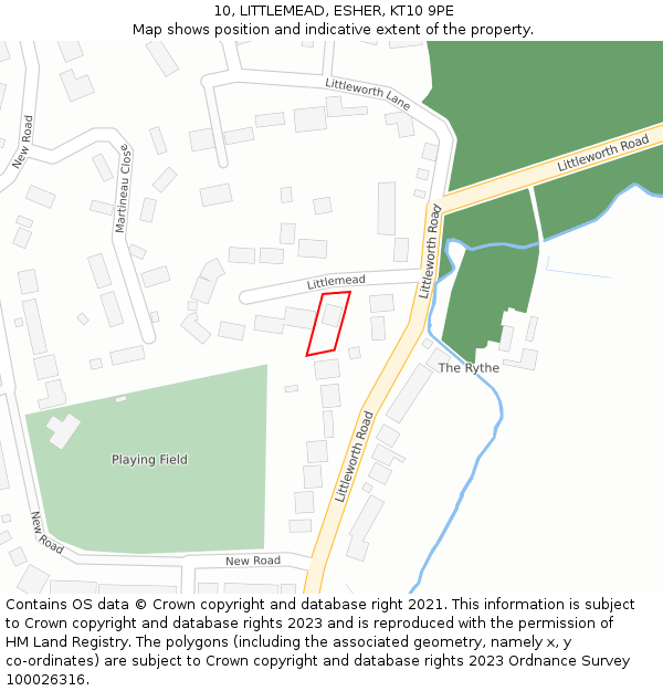 10, LITTLEMEAD, ESHER, KT10 9PE: Location map and indicative extent of plot