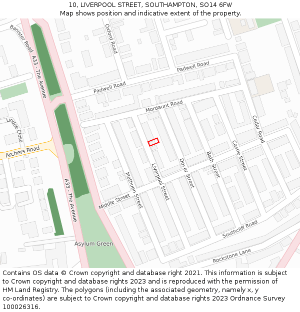 10, LIVERPOOL STREET, SOUTHAMPTON, SO14 6FW: Location map and indicative extent of plot