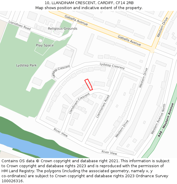10, LLANDINAM CRESCENT, CARDIFF, CF14 2RB: Location map and indicative extent of plot