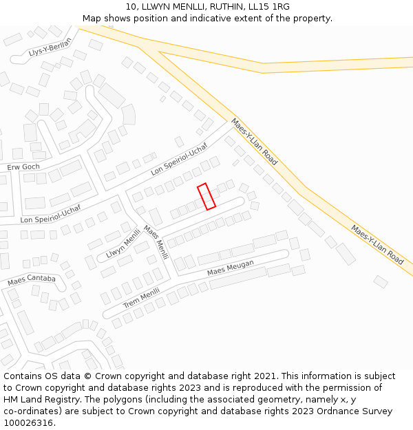 10, LLWYN MENLLI, RUTHIN, LL15 1RG: Location map and indicative extent of plot