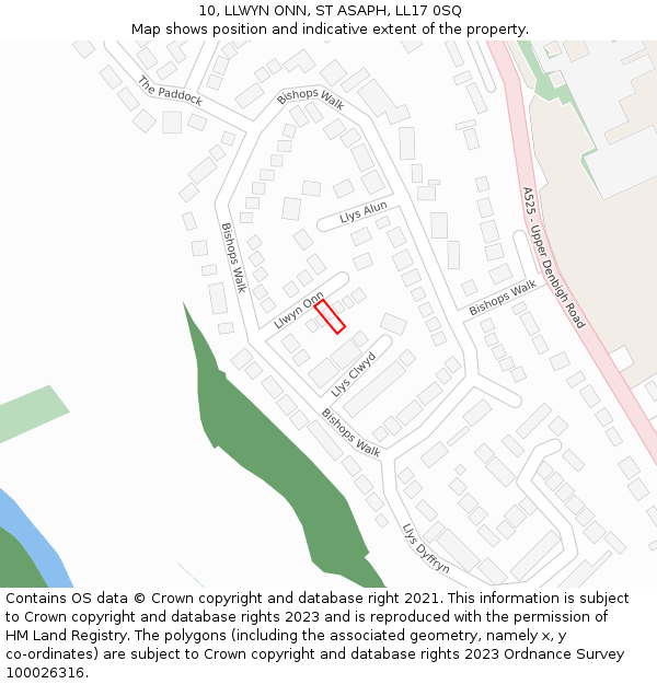 10, LLWYN ONN, ST ASAPH, LL17 0SQ: Location map and indicative extent of plot