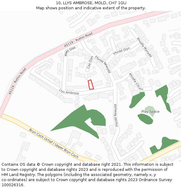 10, LLYS AMBROSE, MOLD, CH7 1GU: Location map and indicative extent of plot