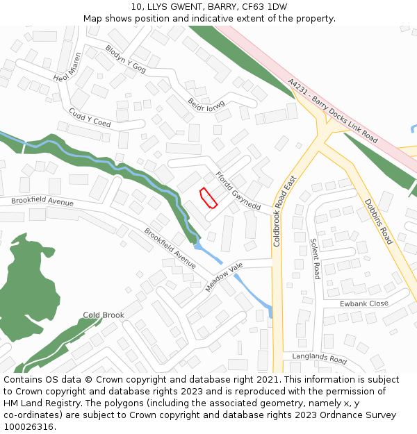 10, LLYS GWENT, BARRY, CF63 1DW: Location map and indicative extent of plot