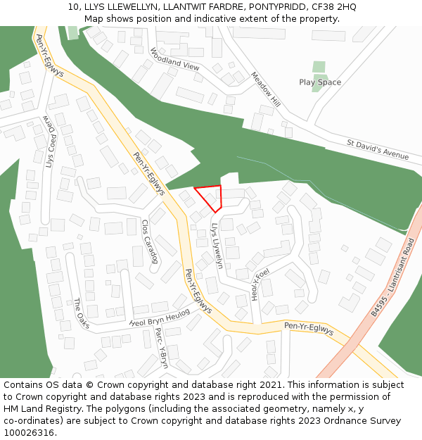 10, LLYS LLEWELLYN, LLANTWIT FARDRE, PONTYPRIDD, CF38 2HQ: Location map and indicative extent of plot