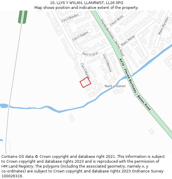 10, LLYS Y WYLAN, LLANRWST, LL26 0PG: Location map and indicative extent of plot