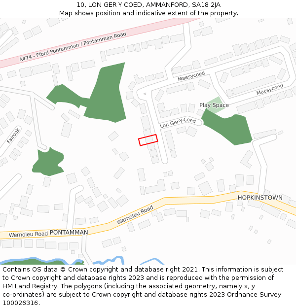 10, LON GER Y COED, AMMANFORD, SA18 2JA: Location map and indicative extent of plot